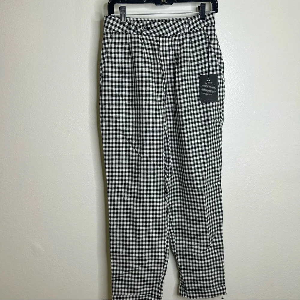 NWT Reformation Tanner April Black White Checkered 100% Linen Pant Size 4